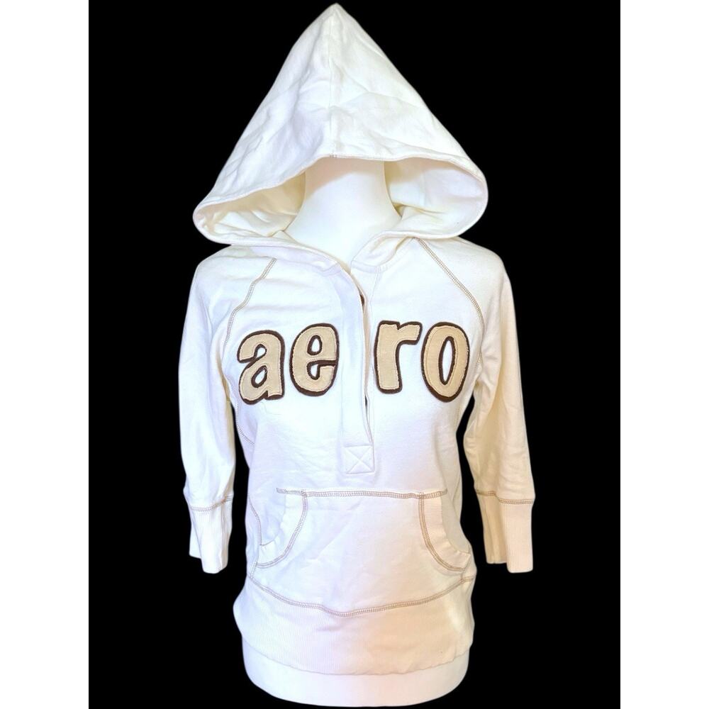Aeropostale Y2K Patch Hoodie Size Small Women’s 3/4 White Swancore